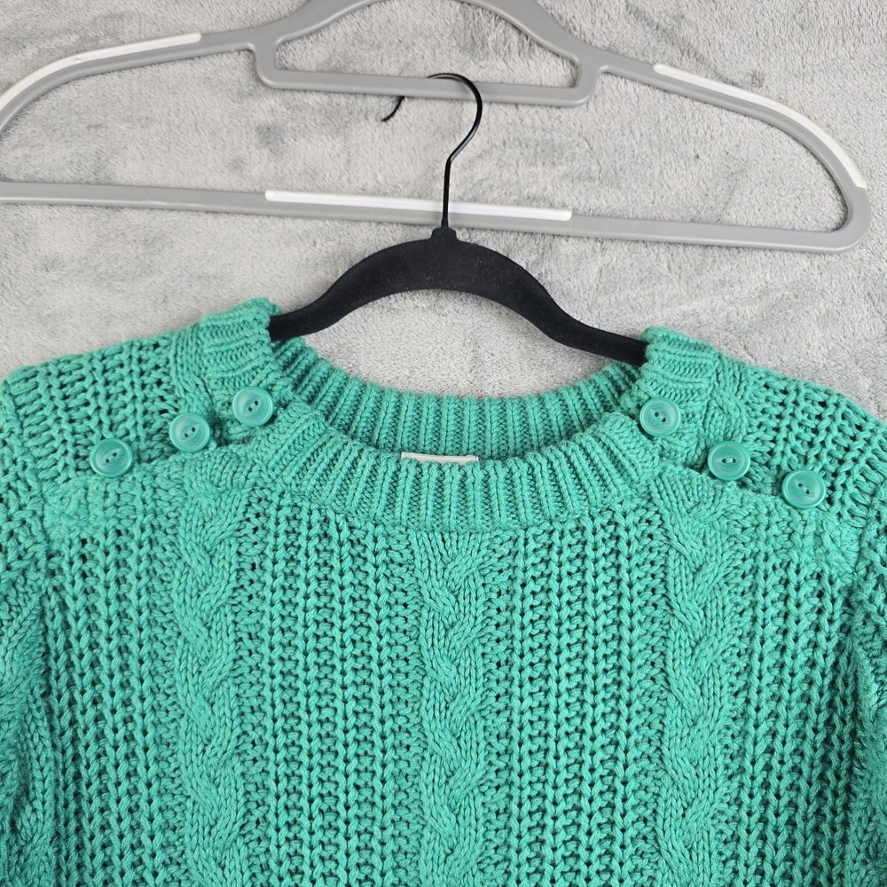 L.L. Bean Sweater Womens Small Green Cable Knit Cotton Pullover Fisherman - Picture 3 of 8